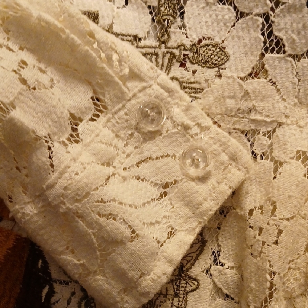 Floral Embroidered Lace Blouse Button Down - Cream L BUTTERFLIES. Love Beauty - Picture 10 of 10